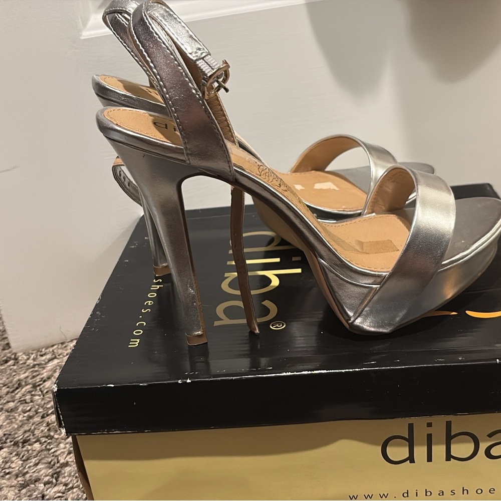 Diba Silver High Heel Platform Sandals